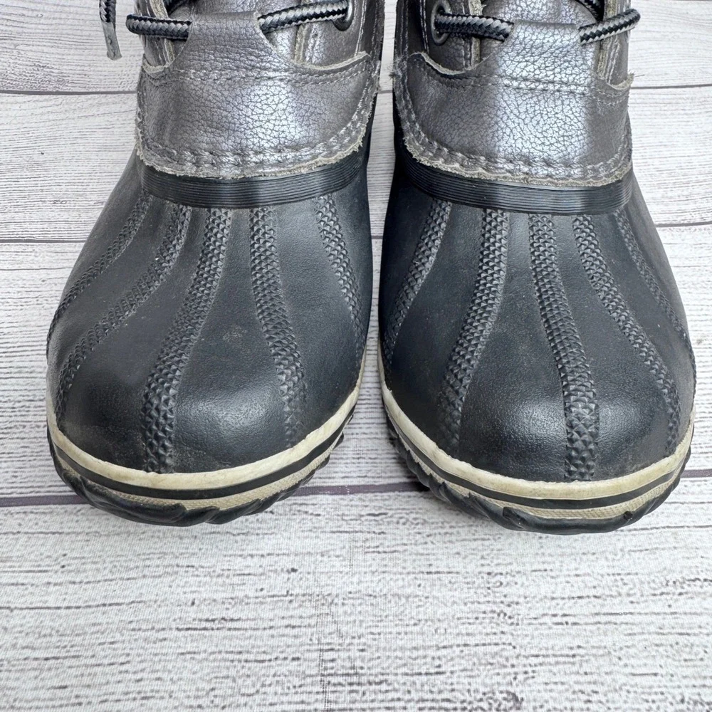 Sorel Slimpack II Lace Waterproof Duck Boots Metallic Silver Black size‎ 7.5